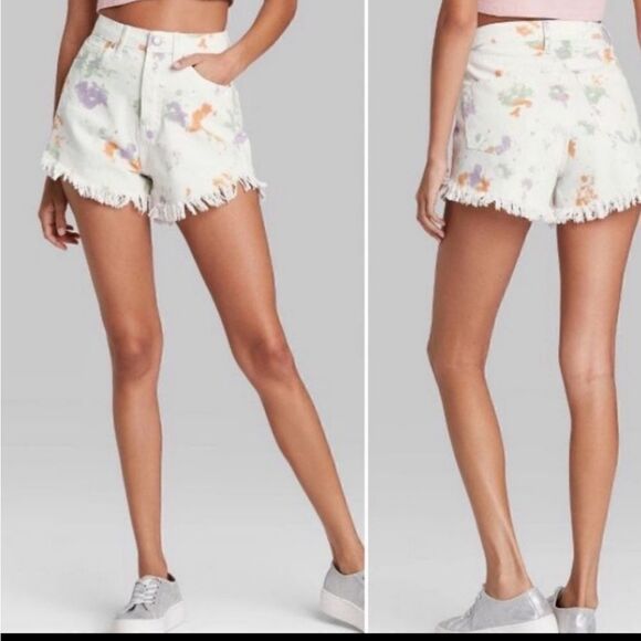 Junior's High Rise frayed hem Jean shorts Tie Dye Size 00 Wild Fable - Picture 1 of 3